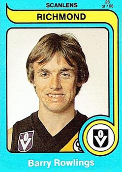 1980 Scanlens VFL #28 Barry Rowlings Front